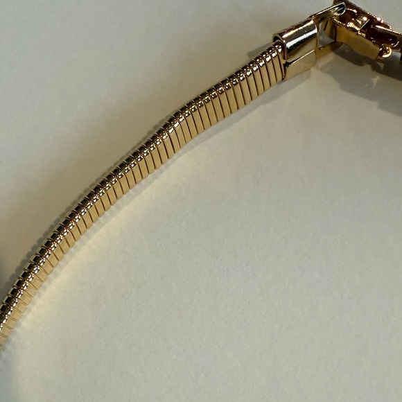 Vintage Gold Tone Snake Chain Collar Necklace w/ Oval Pearl Slide Pendant - Picture 3 of 8